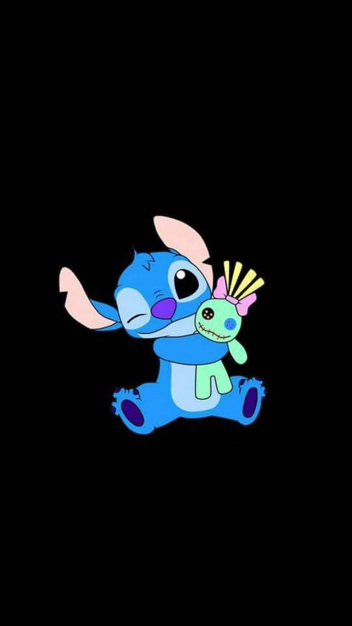 Kawaii Stitch Hugging Stuffed Toy Wallpaper