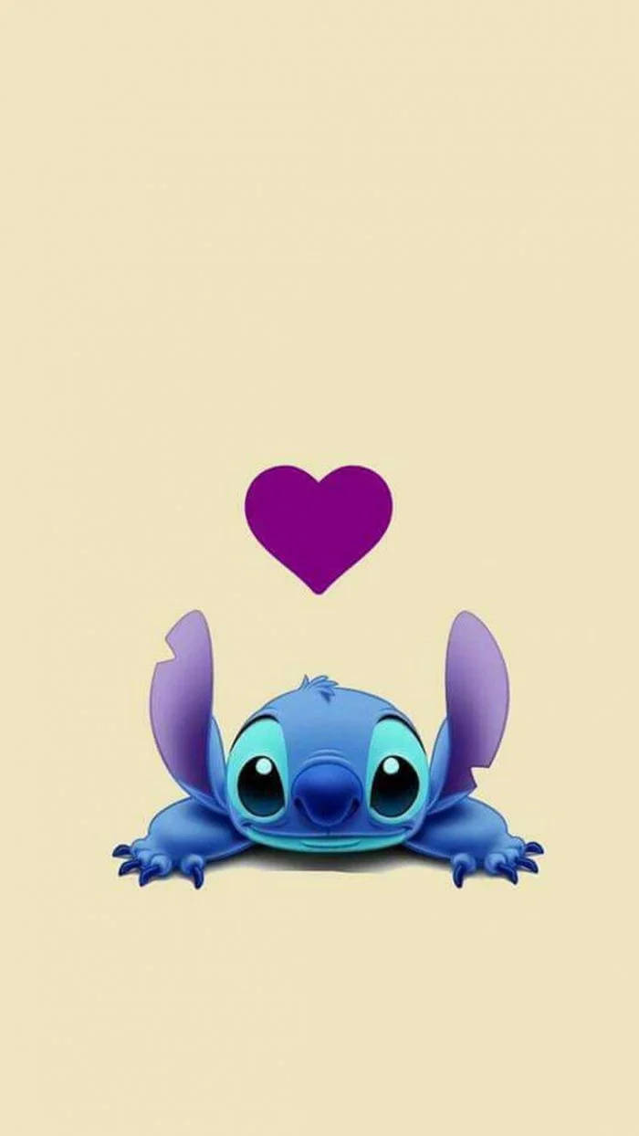 Kawaii Stitch With Big Purple Heart Wallpaper