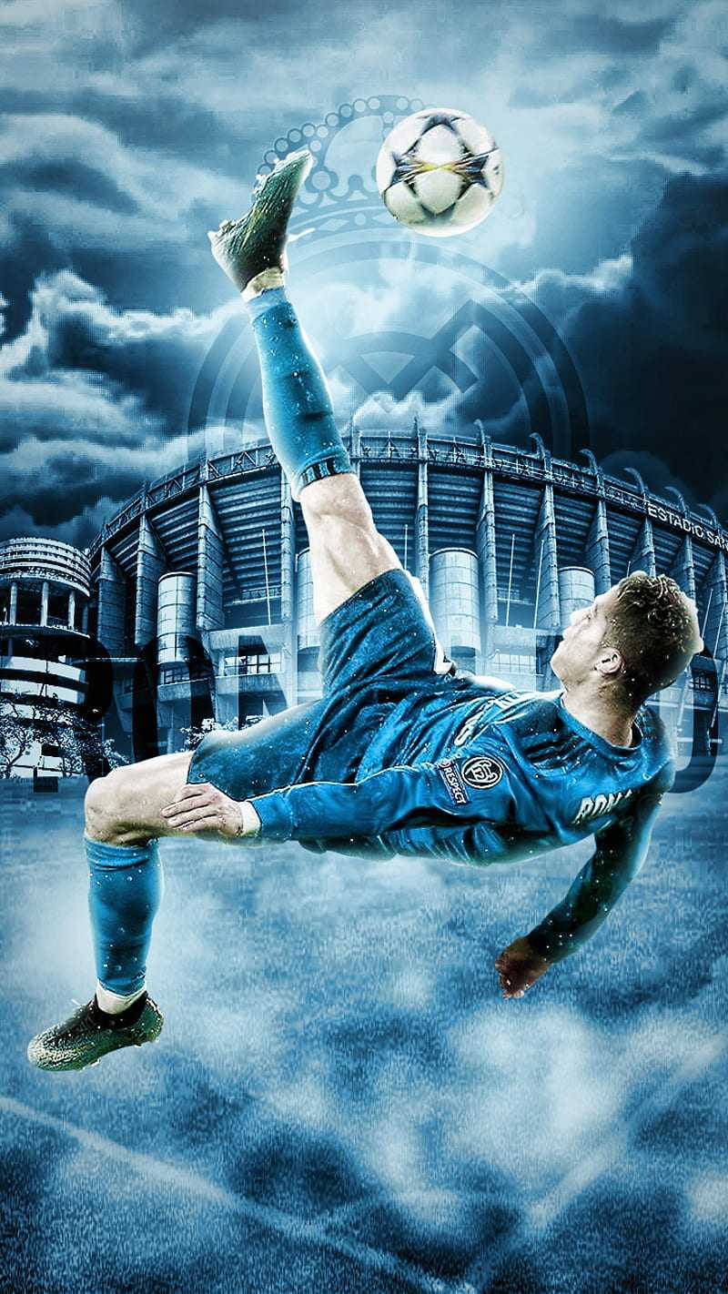 Kicking A Ball Cr7 3d Blue Wallpaper