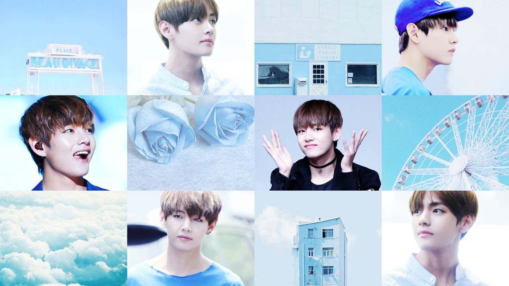 Kim Tae-hyung Aesthetic Blue Wallpaper