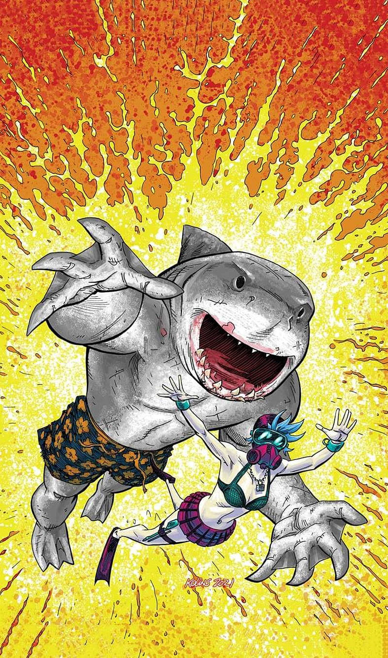 King Shark And Harley Quinn Art Wallpaper