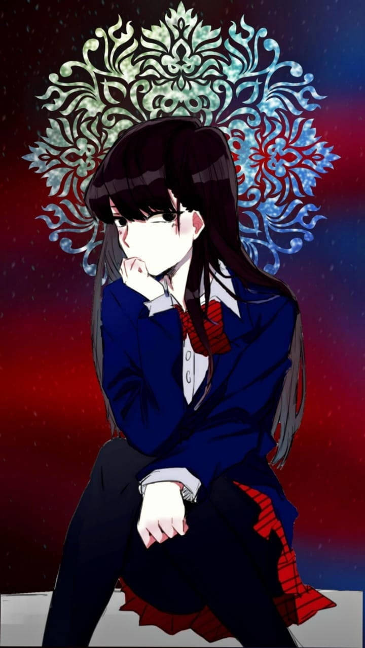 Komi San Anime Character Floral Print Wallpaper