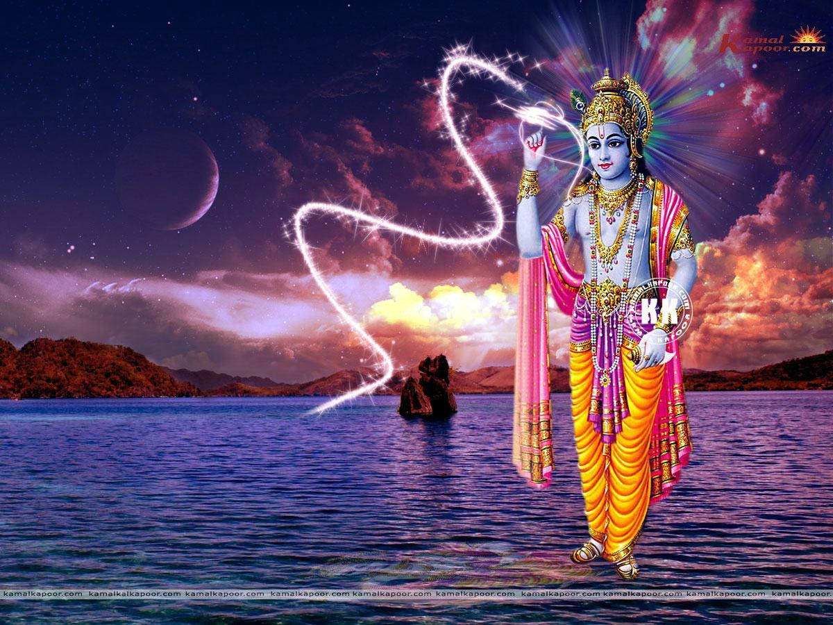 Krishna Desktop Standing On The Sea Wallpaper