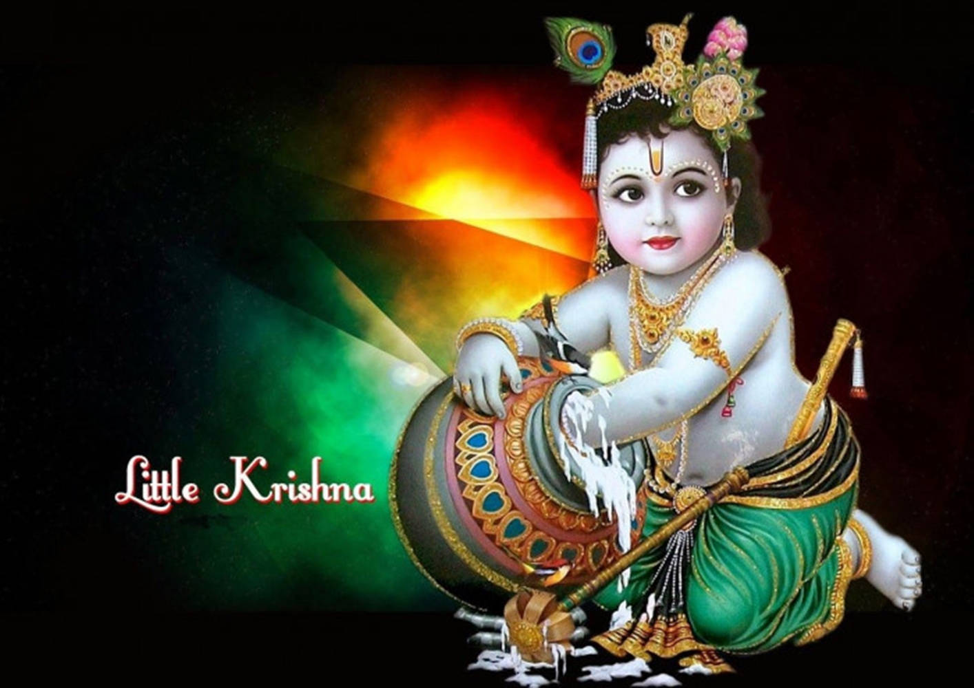 Krishna Janmashtami Green And Orange Wallpaper