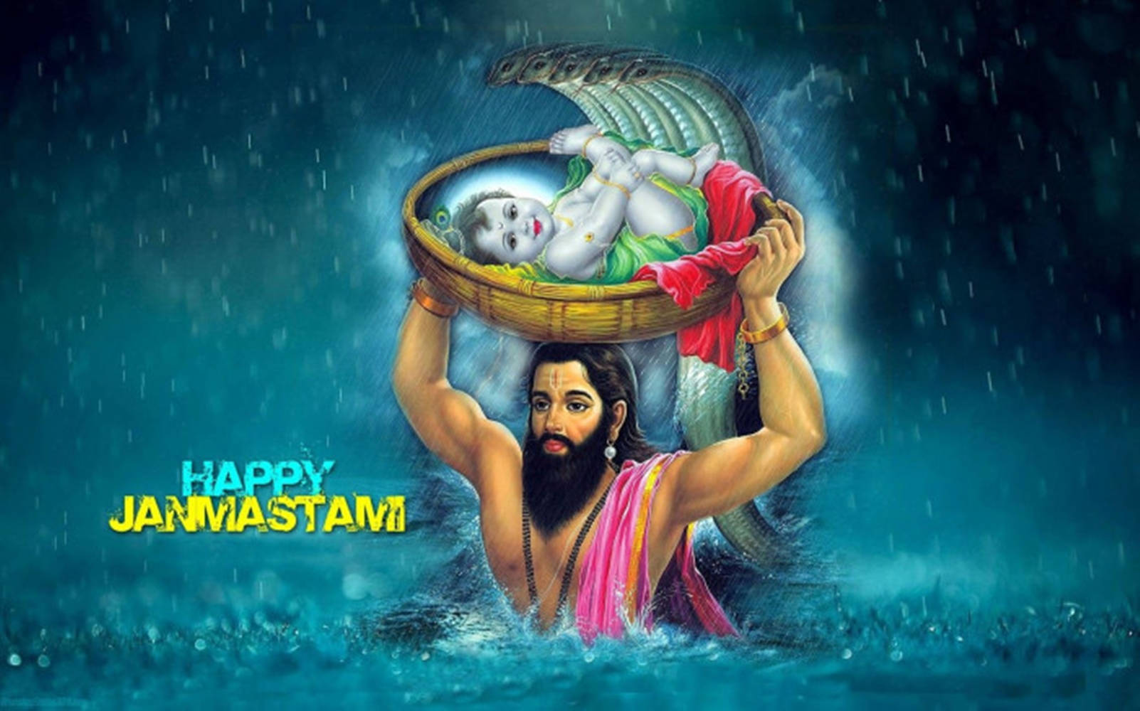 Krishna Janmashtami Man With A Baby In A Basket Wallpaper