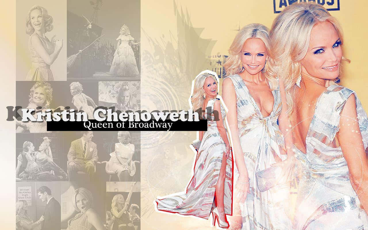 Kristin Chenoweth Posing Elegantly In A Stunning Blue Dress Wallpaper