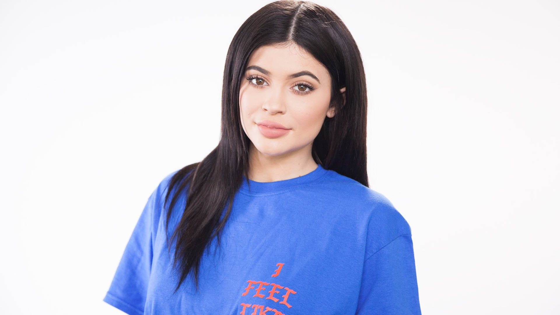 Kylie Jenner Wearing Blue Shirt Wallpaper WallpapersOK