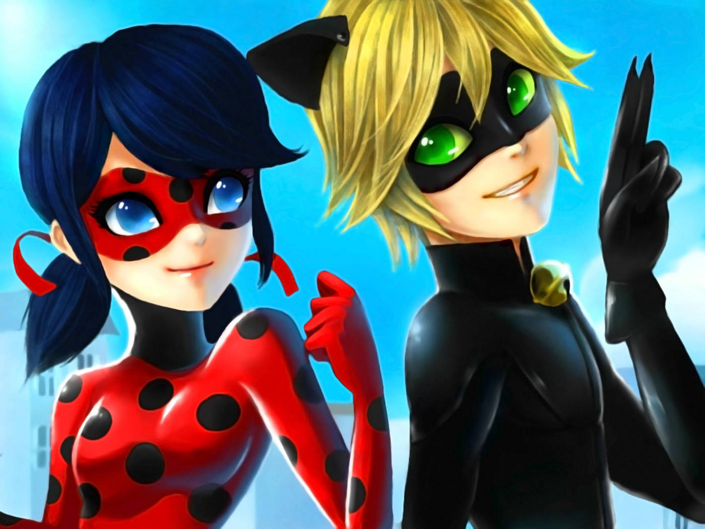 Ladybug And Cat Noir Posing Side By Side Wallpaper