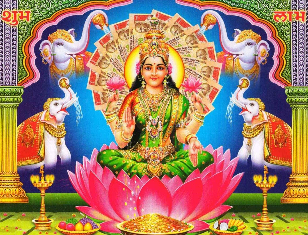 Lakshmi Adorned With Money Wallpaper