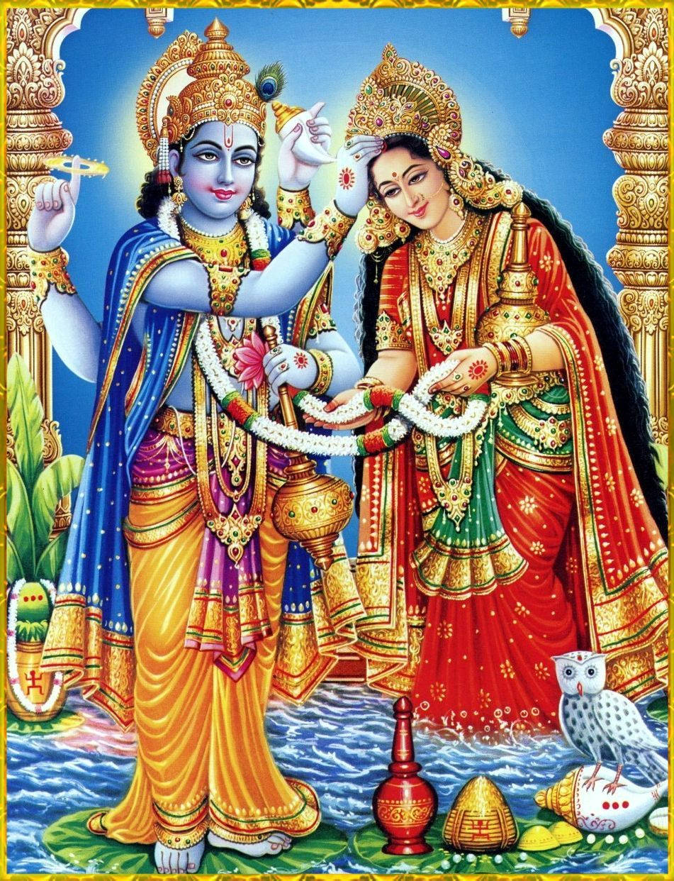 Laxmi Narayan Vishnu Fixing Lakshmi's Crown Wallpaper