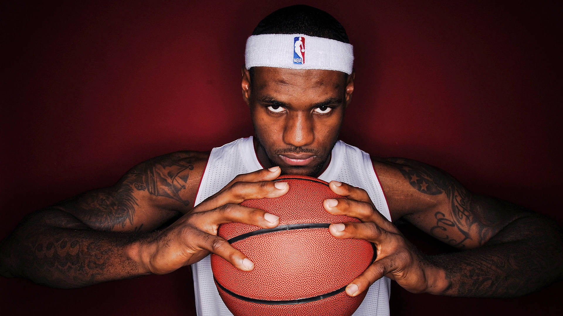 Lebron James Cool Stare With White Jersey Wallpaper
