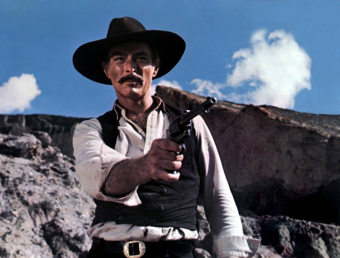 Lee Van Cleef Aiming A Gun Movie Scene Wallpaper