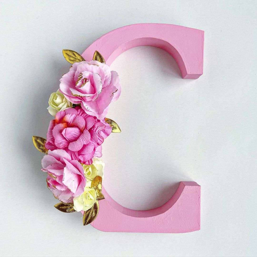 Letter C With Pink Flower Design Wallpaper