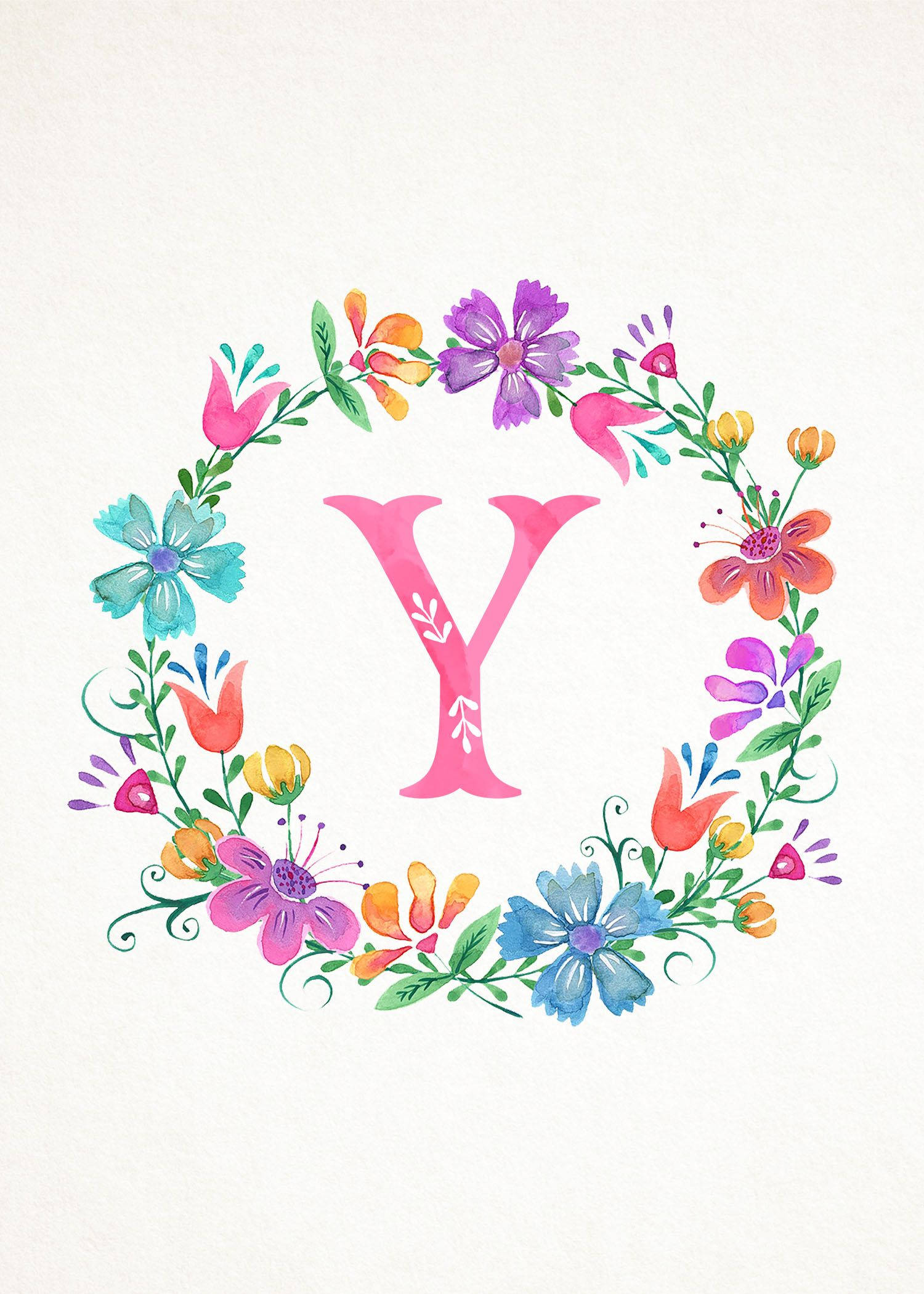 Letter Y Floral Wreath Wallpaper