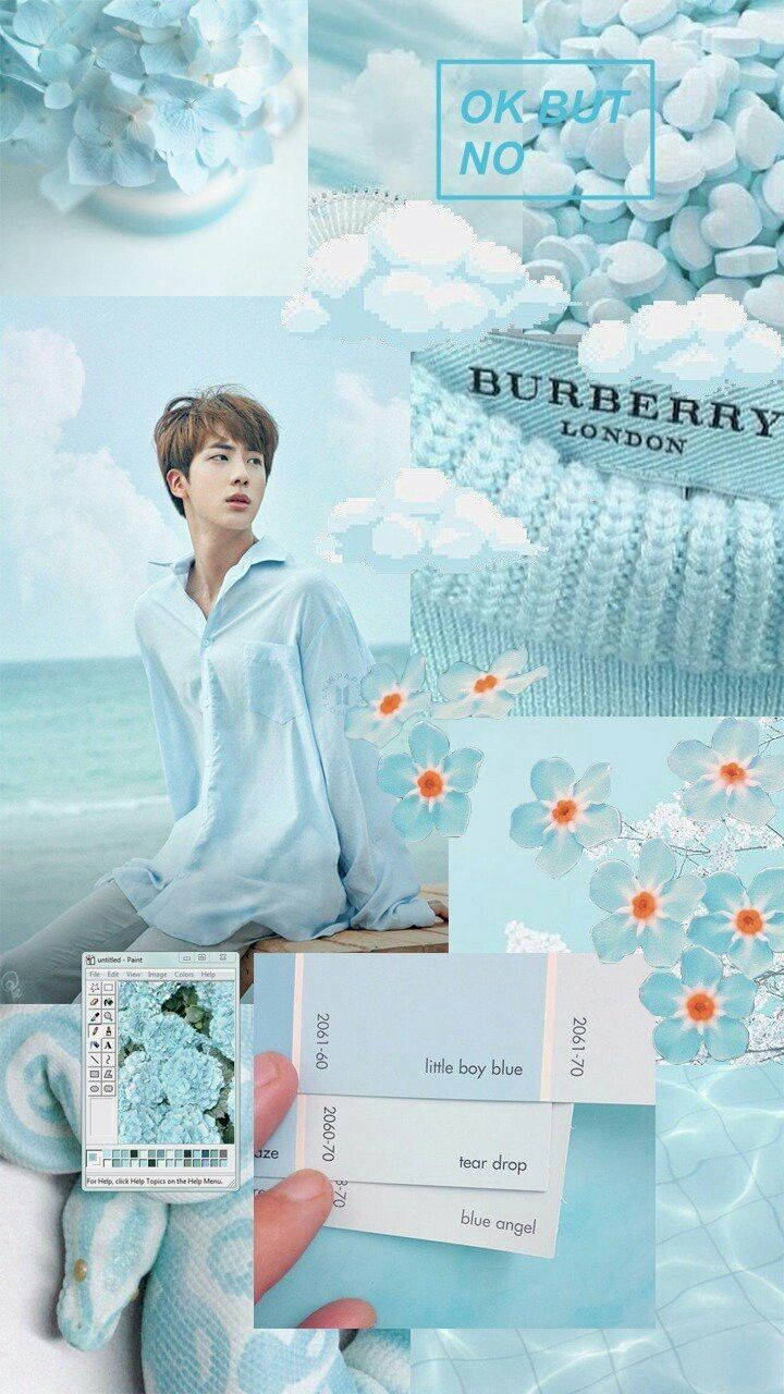 Light Blue Bts Jin Aesthetic Wallpaper