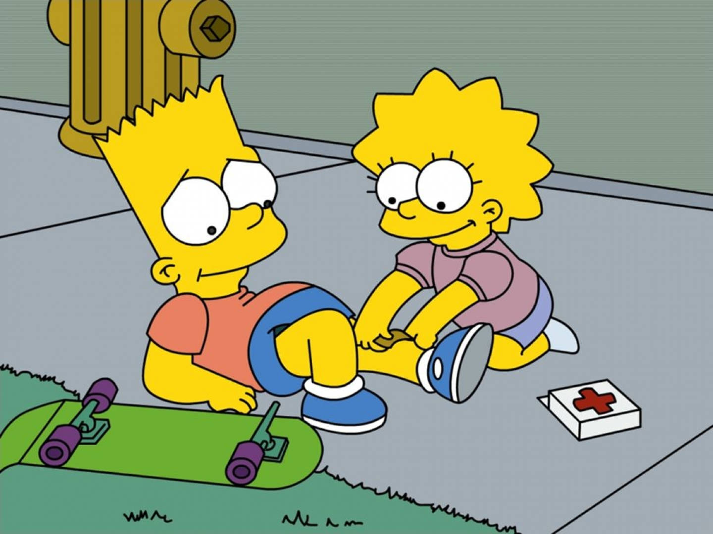 Lisa Helping Bart Simpson Wallpaper