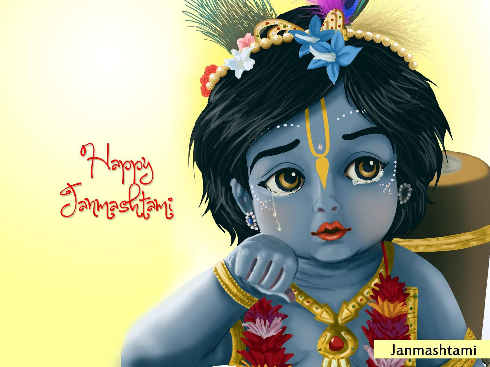 Little Krishna Hd Crying Yellow Aesthetic Wallpaper