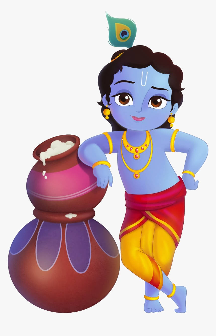 Little Krishna Hd Leaning On Pots Portrait Wallpaper