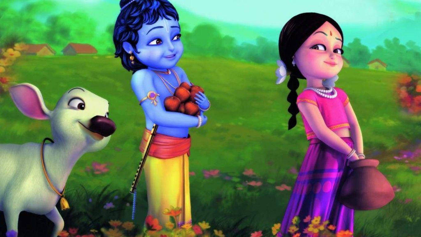 Little Krishna Hd Radha And Cow Wallpaper