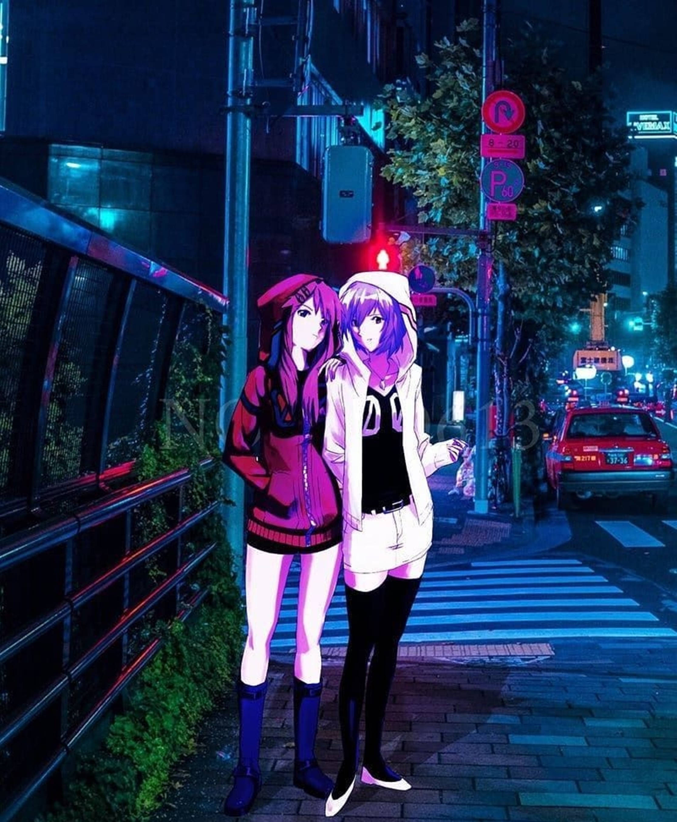 Lo-fi Anime Girl Exploring The Night City Wallpaper