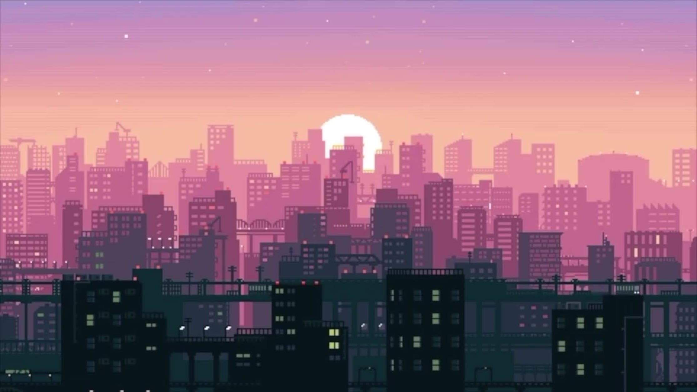 Lo Fi Anime High Rise Buildings Wallpaper