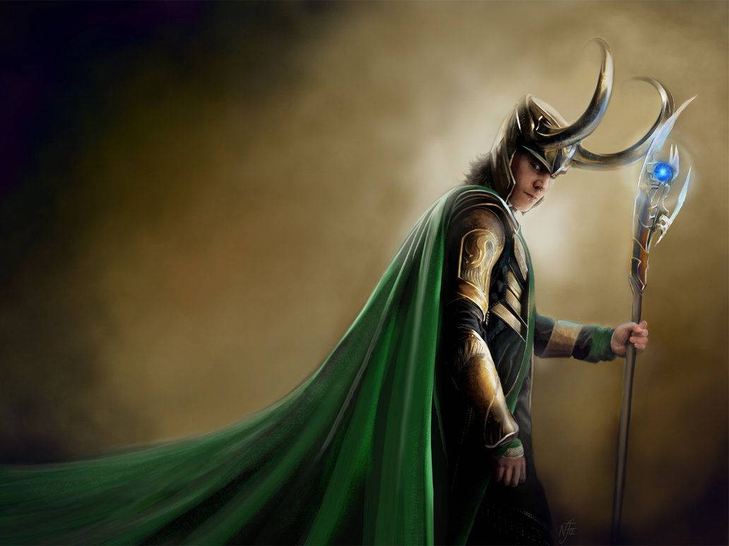 Loki And Staff Artwork Wallpaper