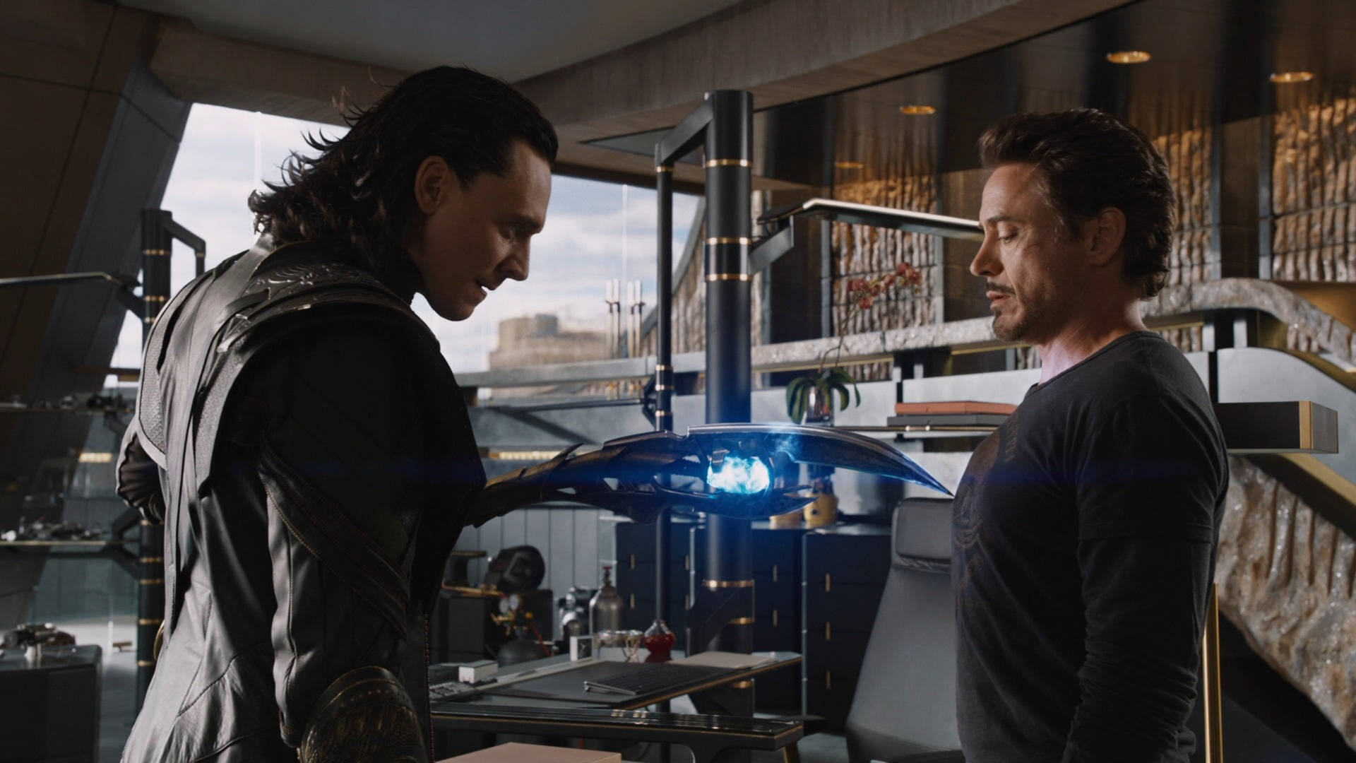 Loki And Tony Stark Faceoff Wallpaper