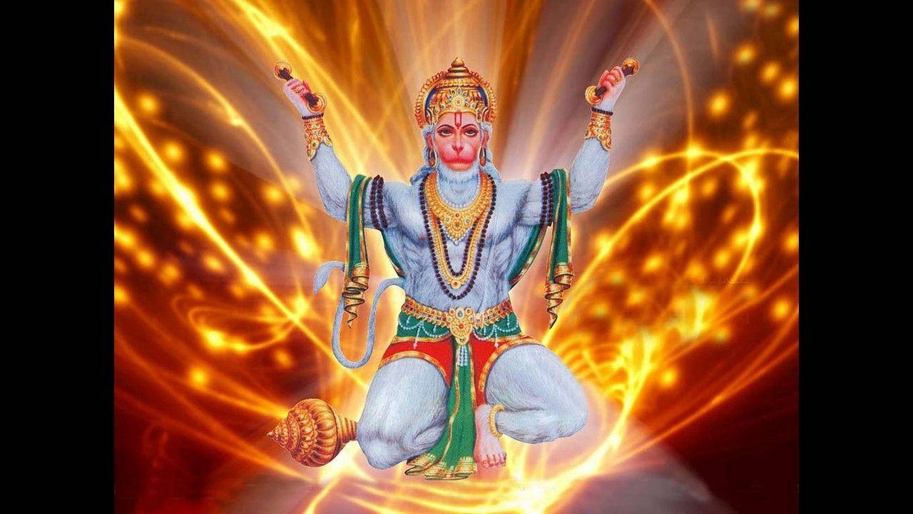 Lord Hanuman With Orange Lights Hd Wallpaper