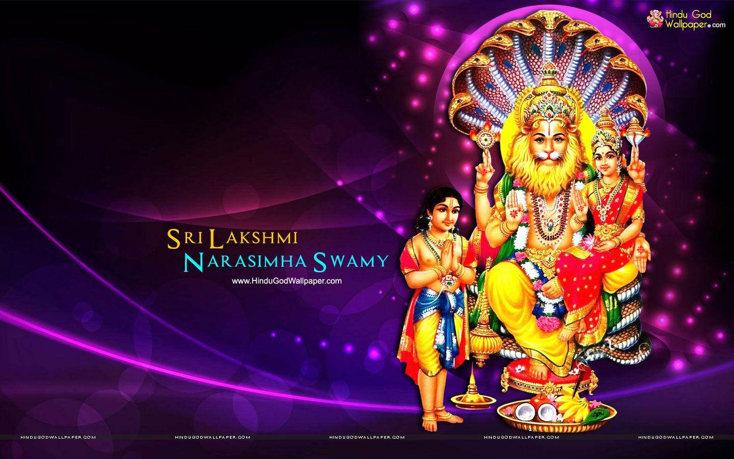 Lord Narasimha Purple Background Wallpaper