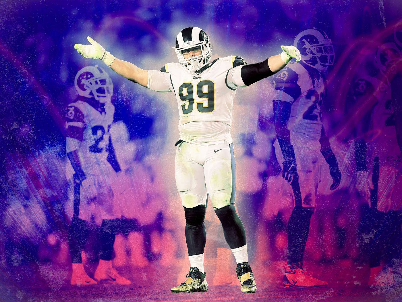 Los Angeles Rams Aaron Donald White Jersey Digital Painting Wallpaper