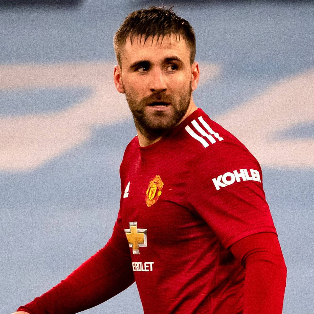 Luke Shaw Looking Behind Him Wallpaper