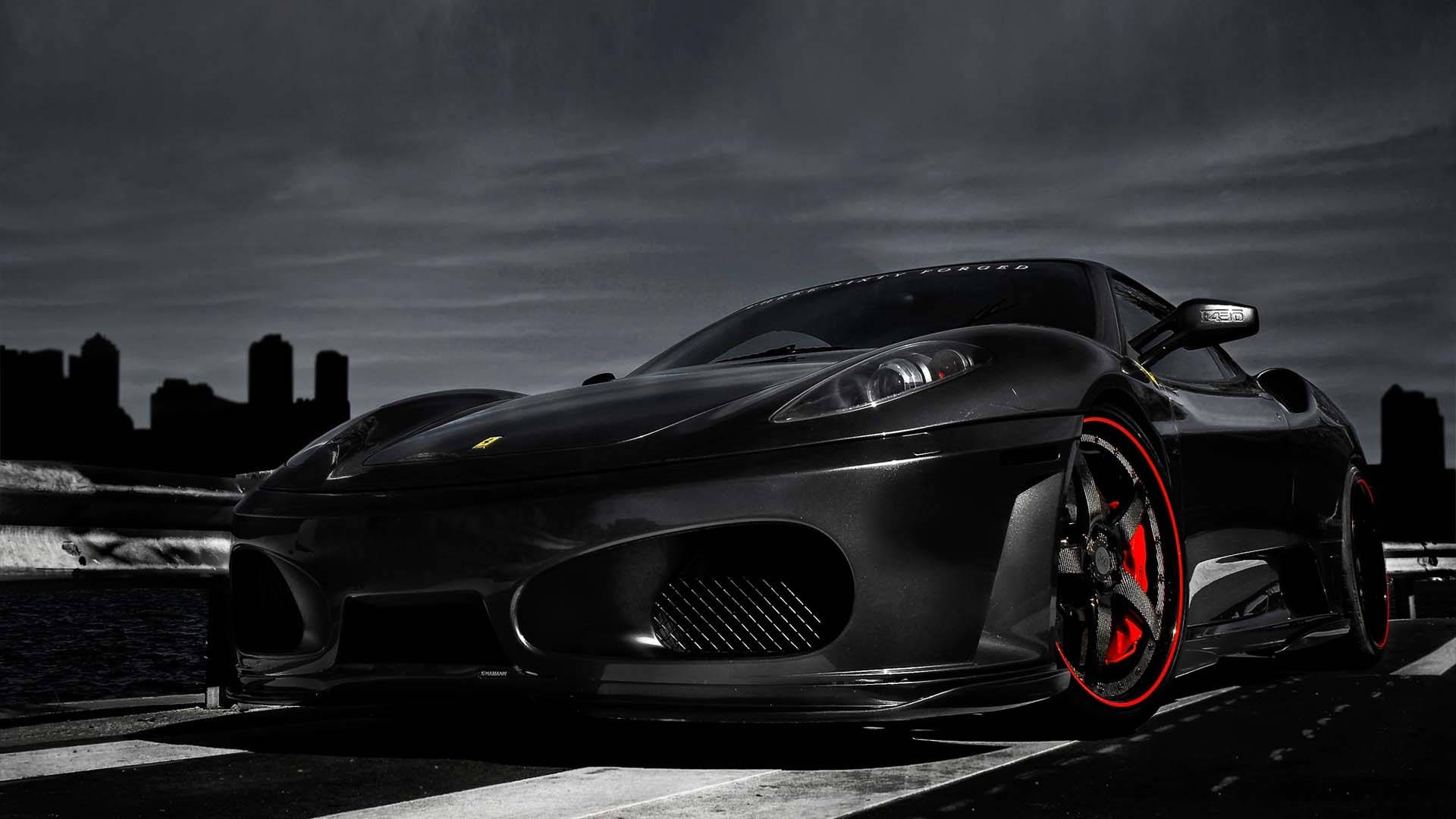 Luxurious Matte Black Ferrari Wallpaper