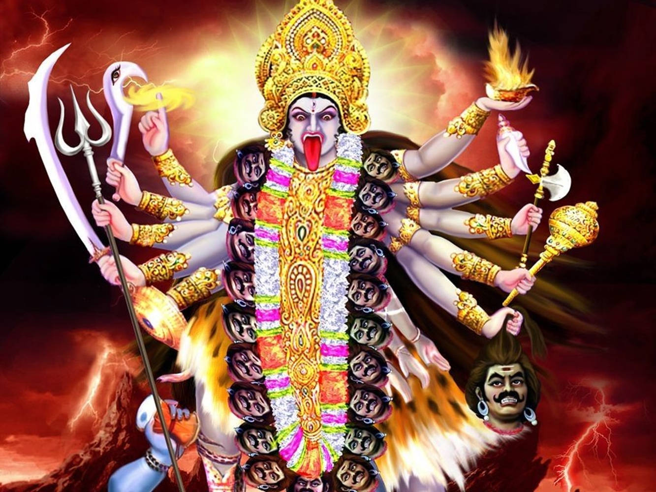 Maa Kali Multiple Arms Fire Aesthetic Wallpaper