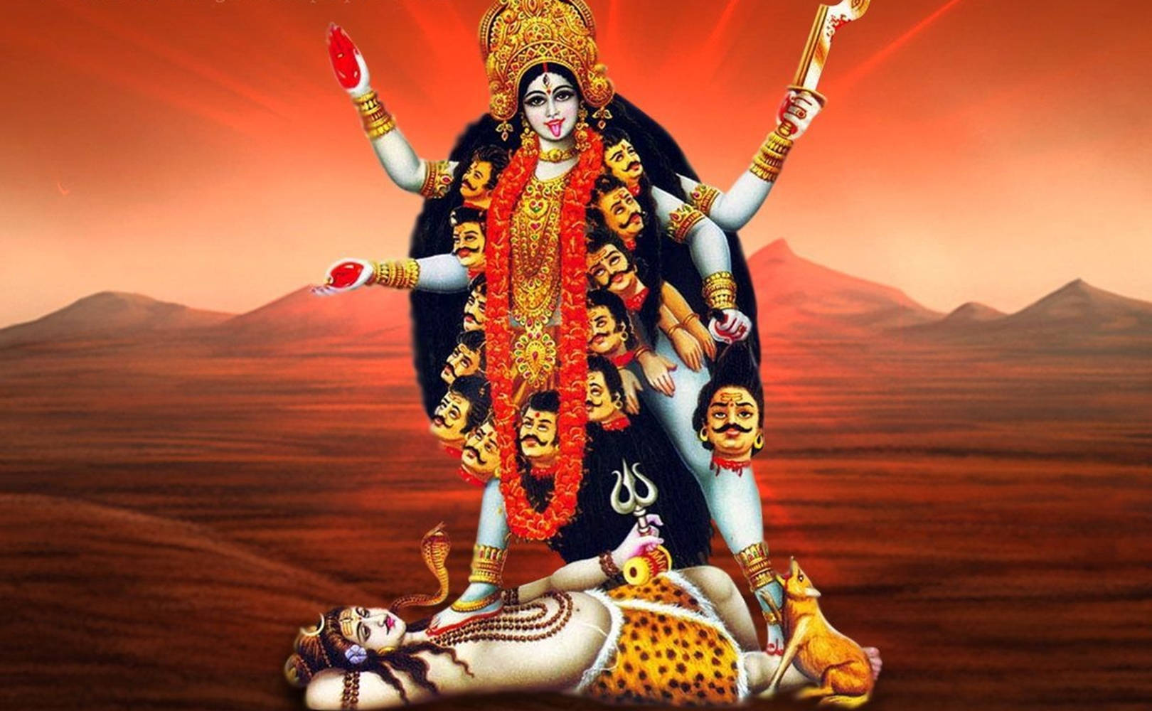 Maa Kali On Shiva Red Desert Wallpaper