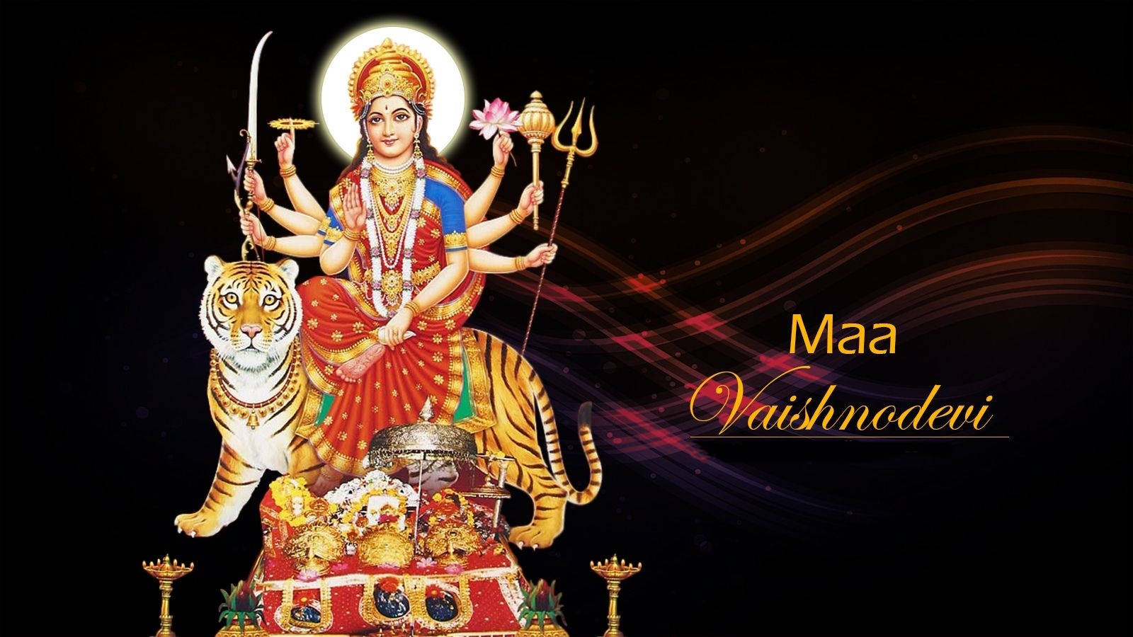 Maa Vaishno Devi Sitting On A Tiger Wallpaper