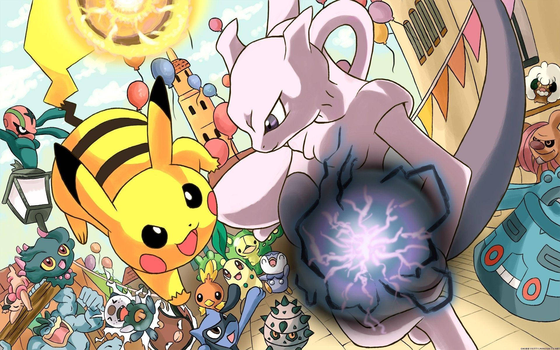 Machamp Pikachu Vs Mewtwo Wallpaper