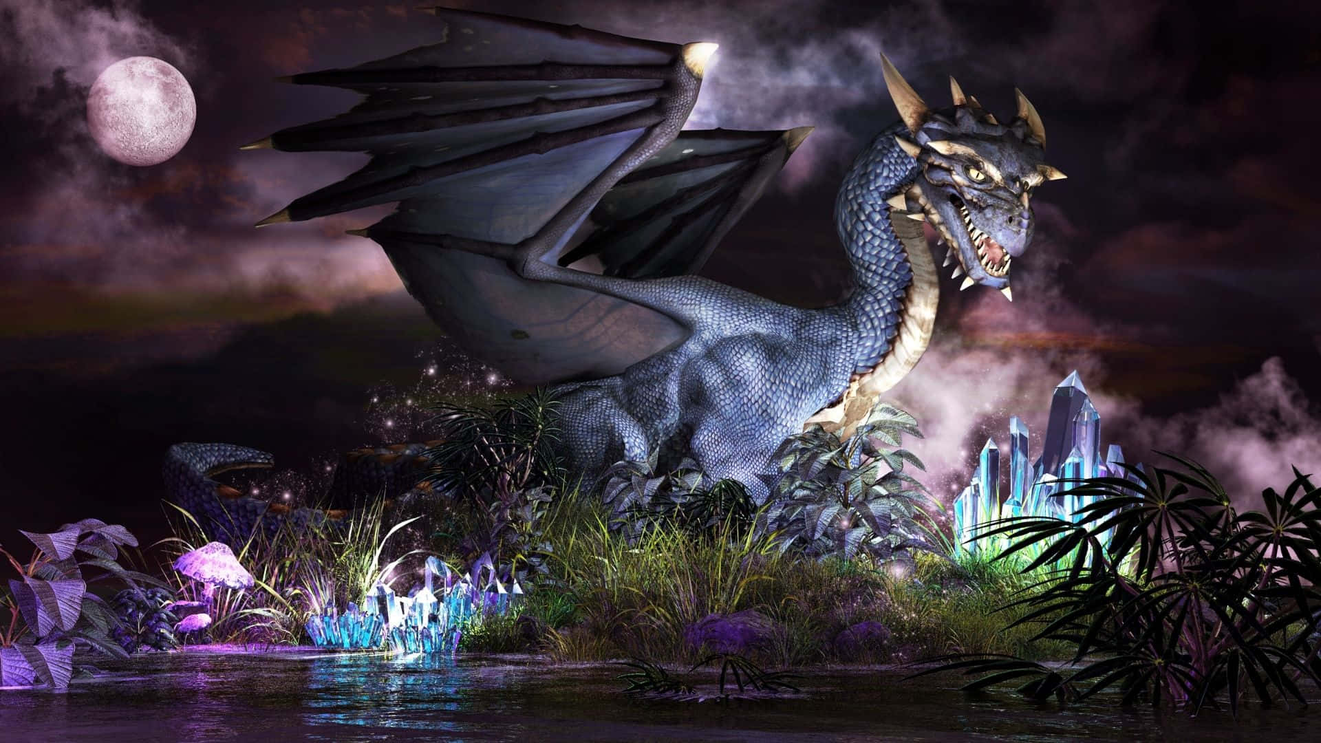 Majestic Blue Dragon Soaring In The Sky Wallpaper