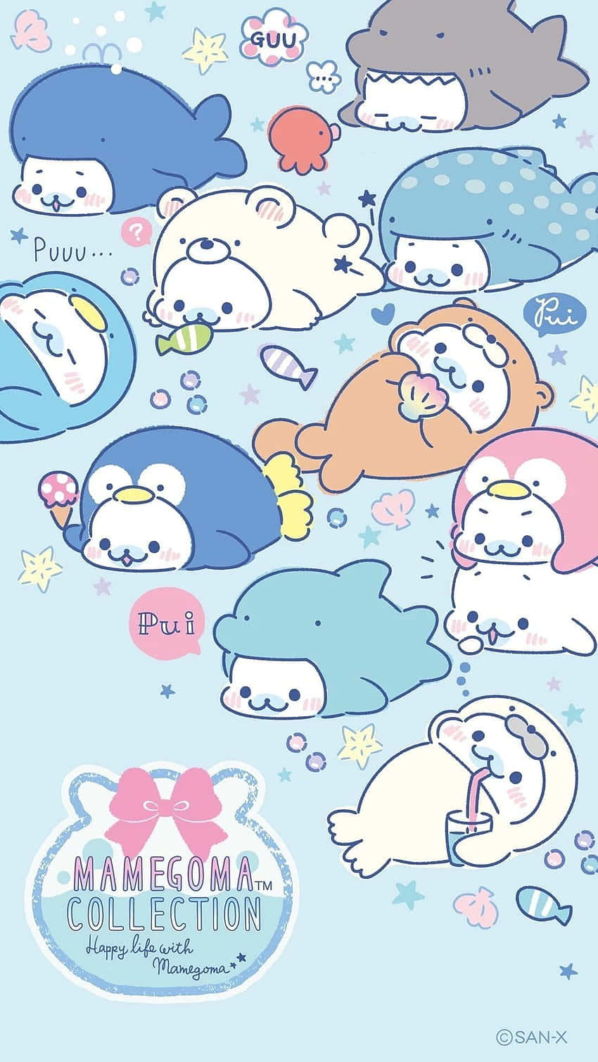 Mamegoma On Pastel Blue Solid Wallpaper