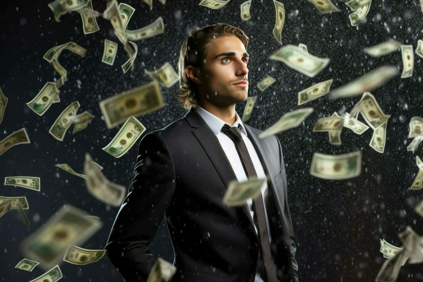 Manin Suitwith Falling Money Wallpaper