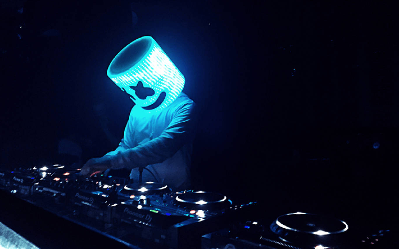 Marshmallow Dj Glowing Blue Mask Wallpaper