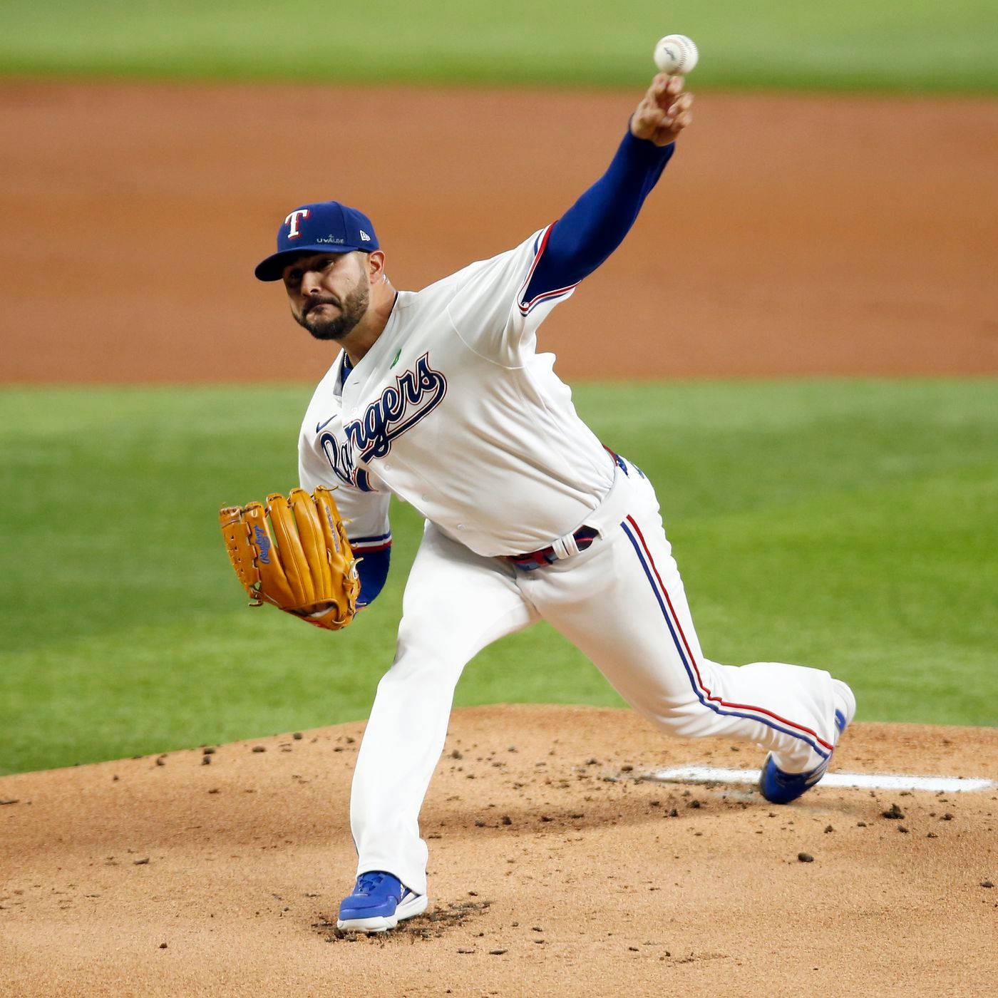 Martin Perez Profoundly Engaged In Mid-throw Wallpaper