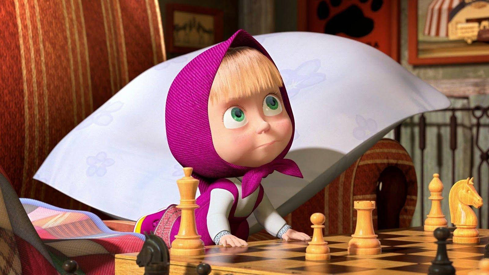 Masha And The Bear Playing Chess Wallpaper