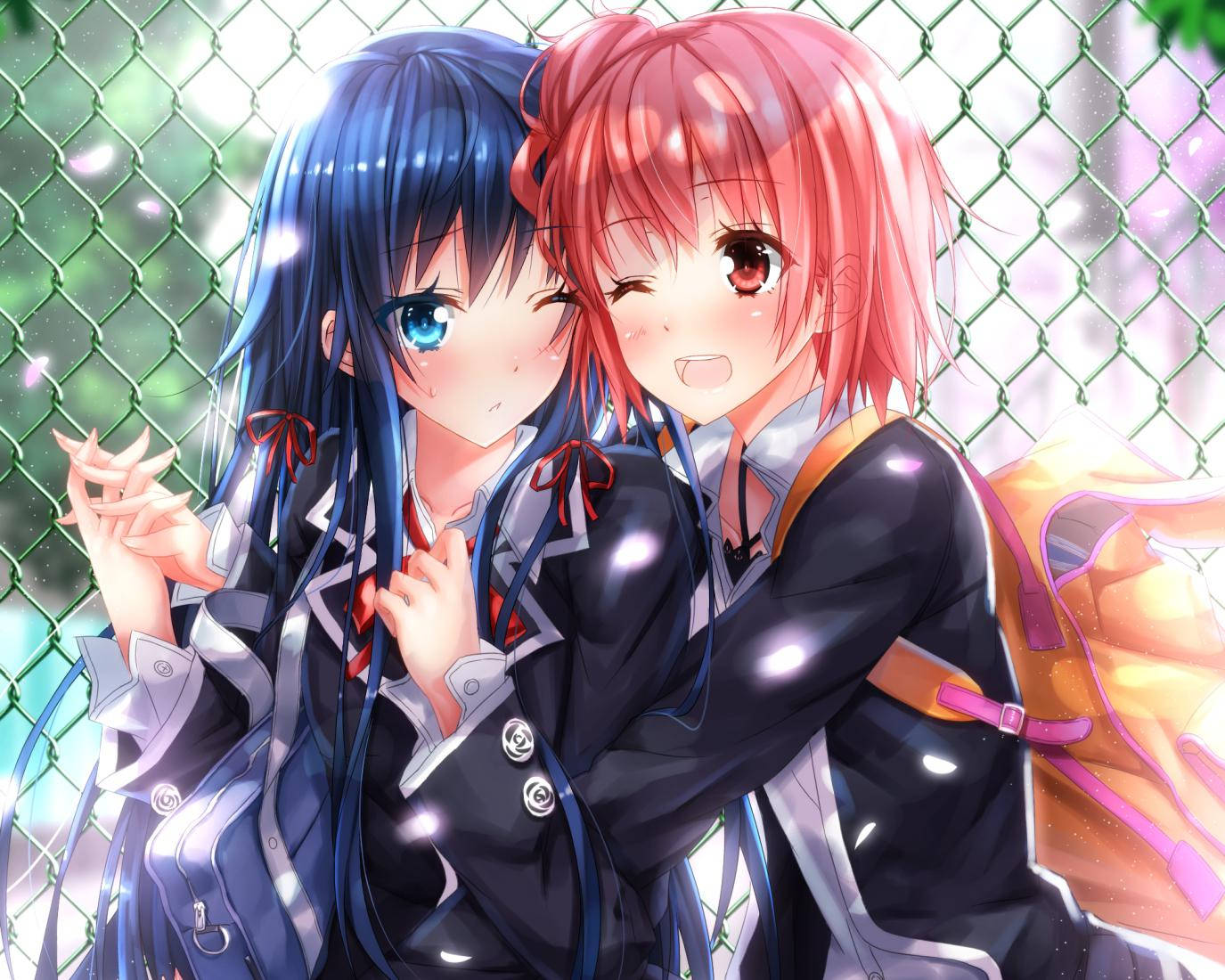 Matching Bff Blushing Anime Girls Wallpaper