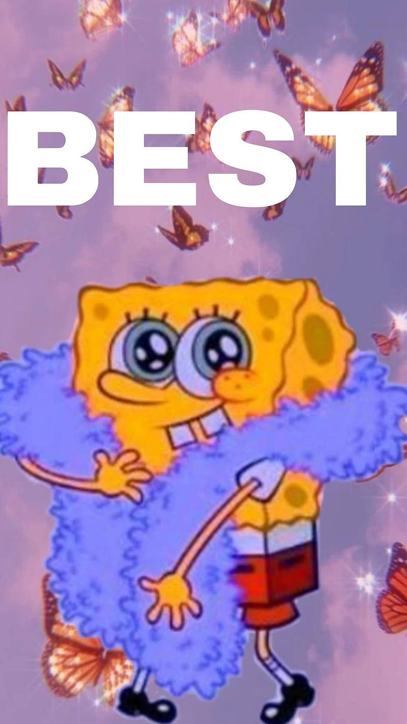 Matching Bff Spongebob With Butterflies Wallpaper