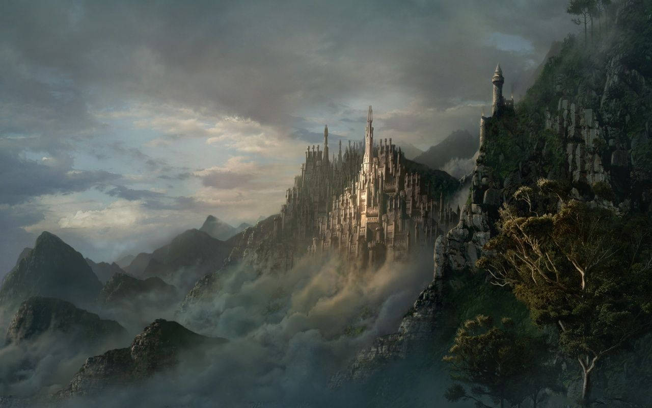 Medieval Fantasy Mountain Castle Wallpaper
