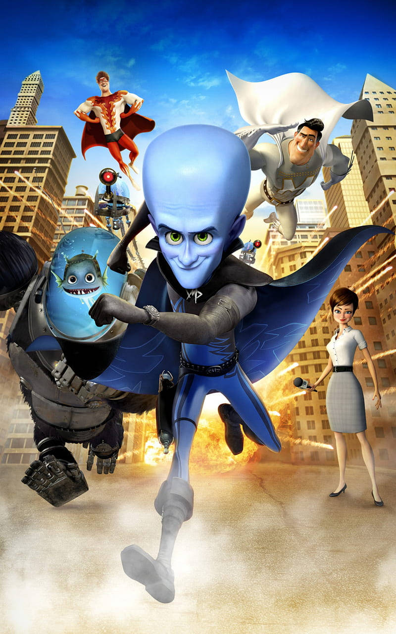 Megamind Cast Running And Flying Wallpaper