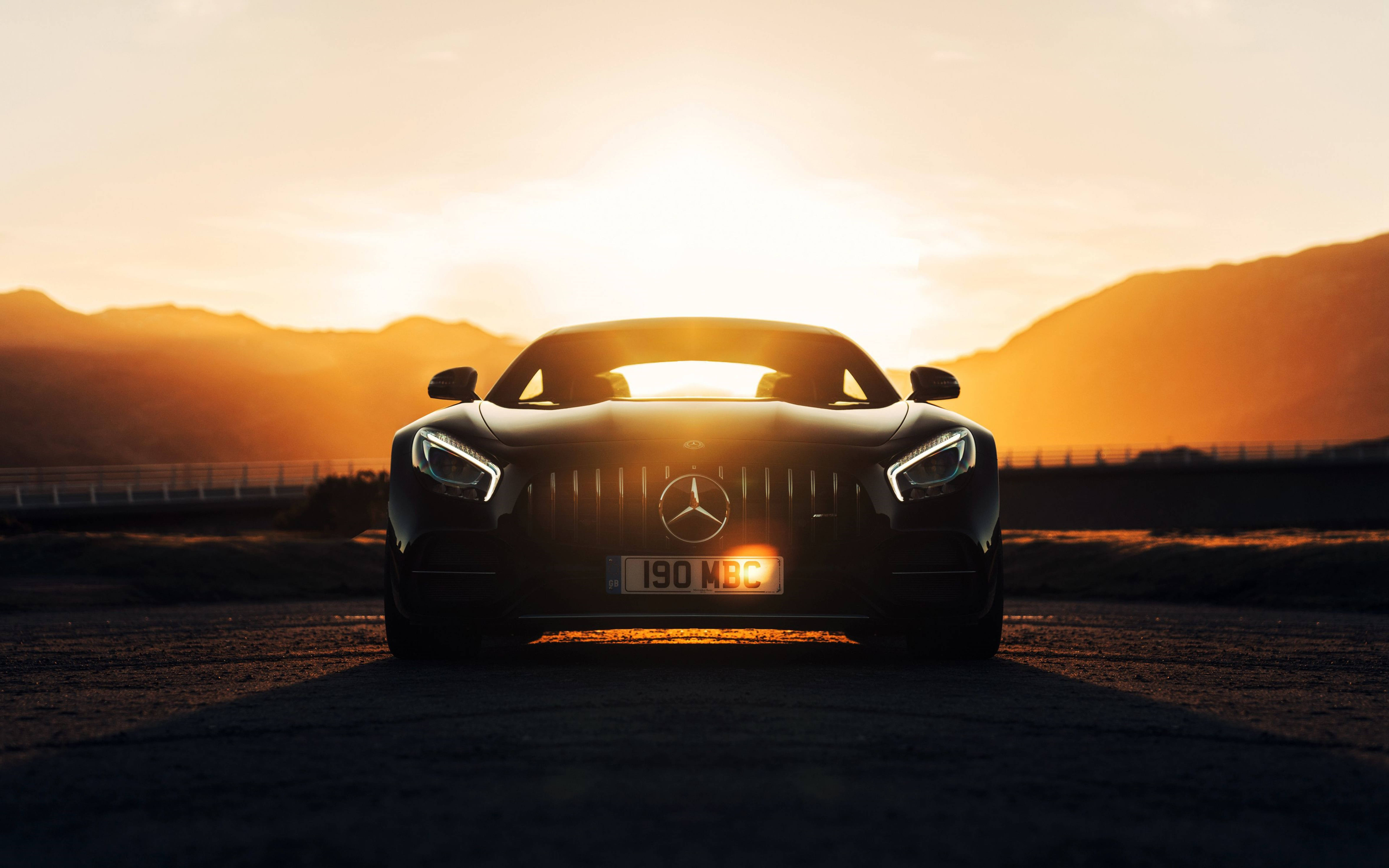 Mercedes Amg 4k Car Silhouette In Sunset Wallpaper