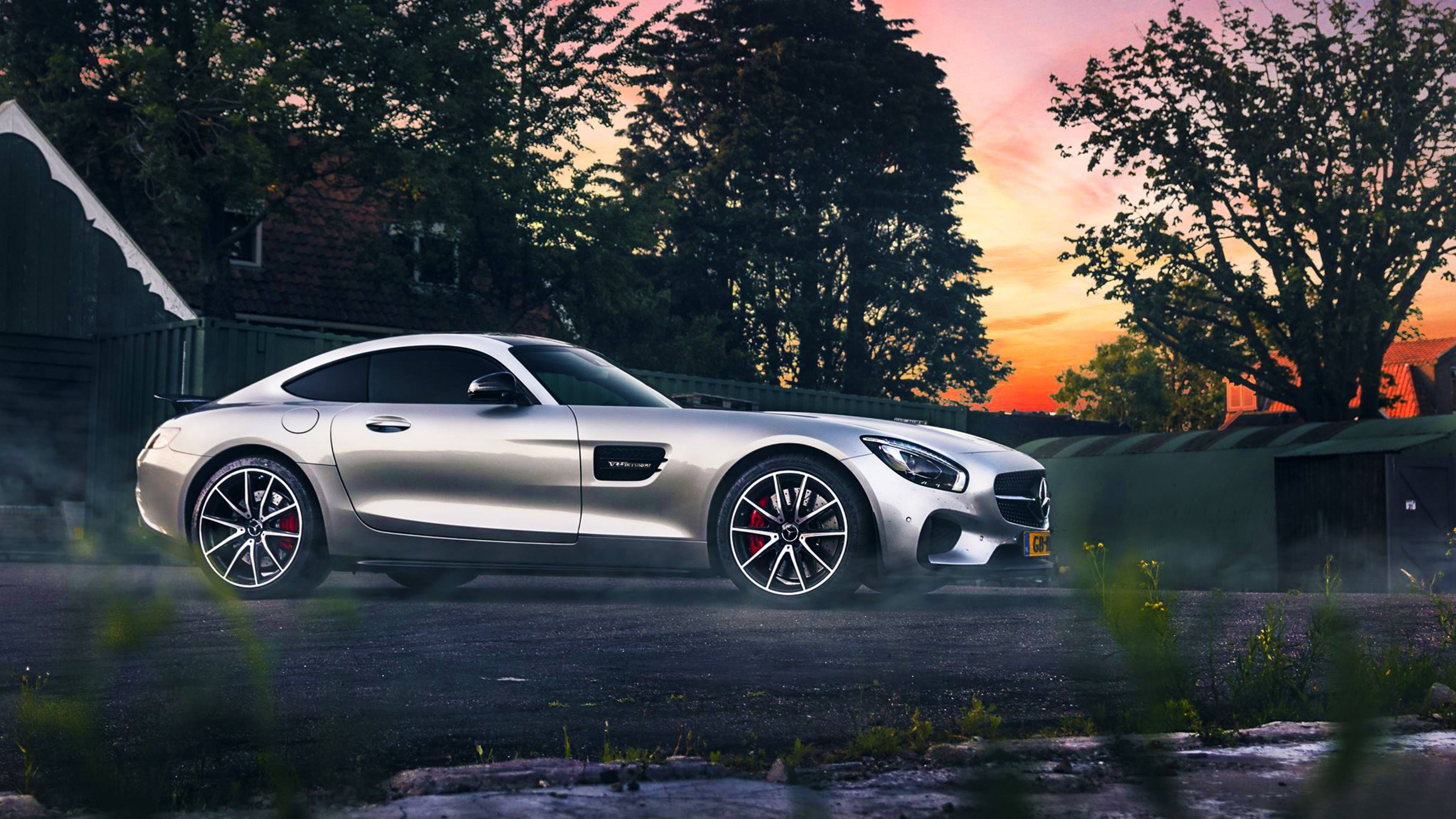 Mercedes Amg 4k Silver Aesthetic Car Sunset Wallpaper