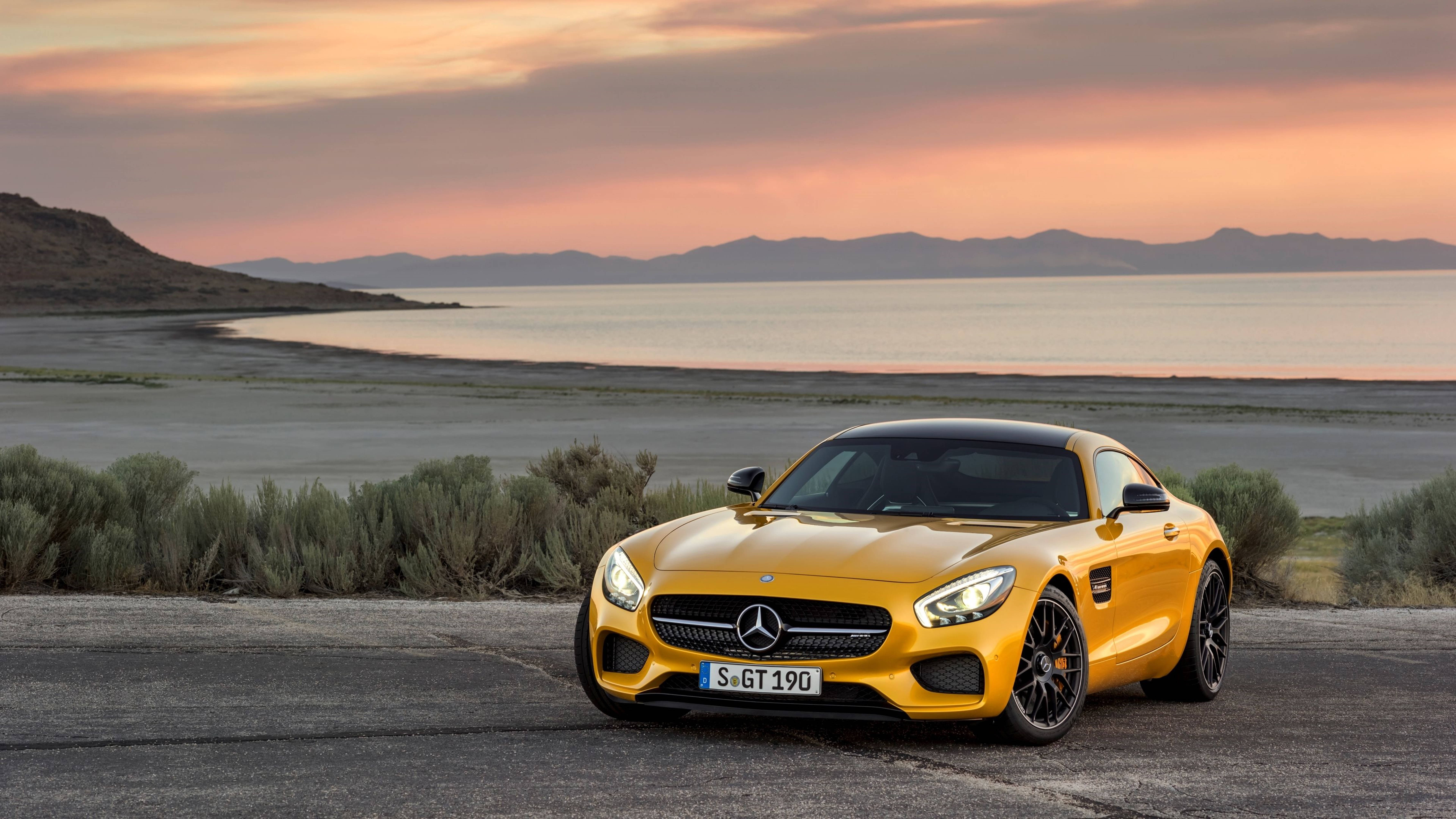 Mercedes Amg 4k Yellow Car Beach View Wallpaper