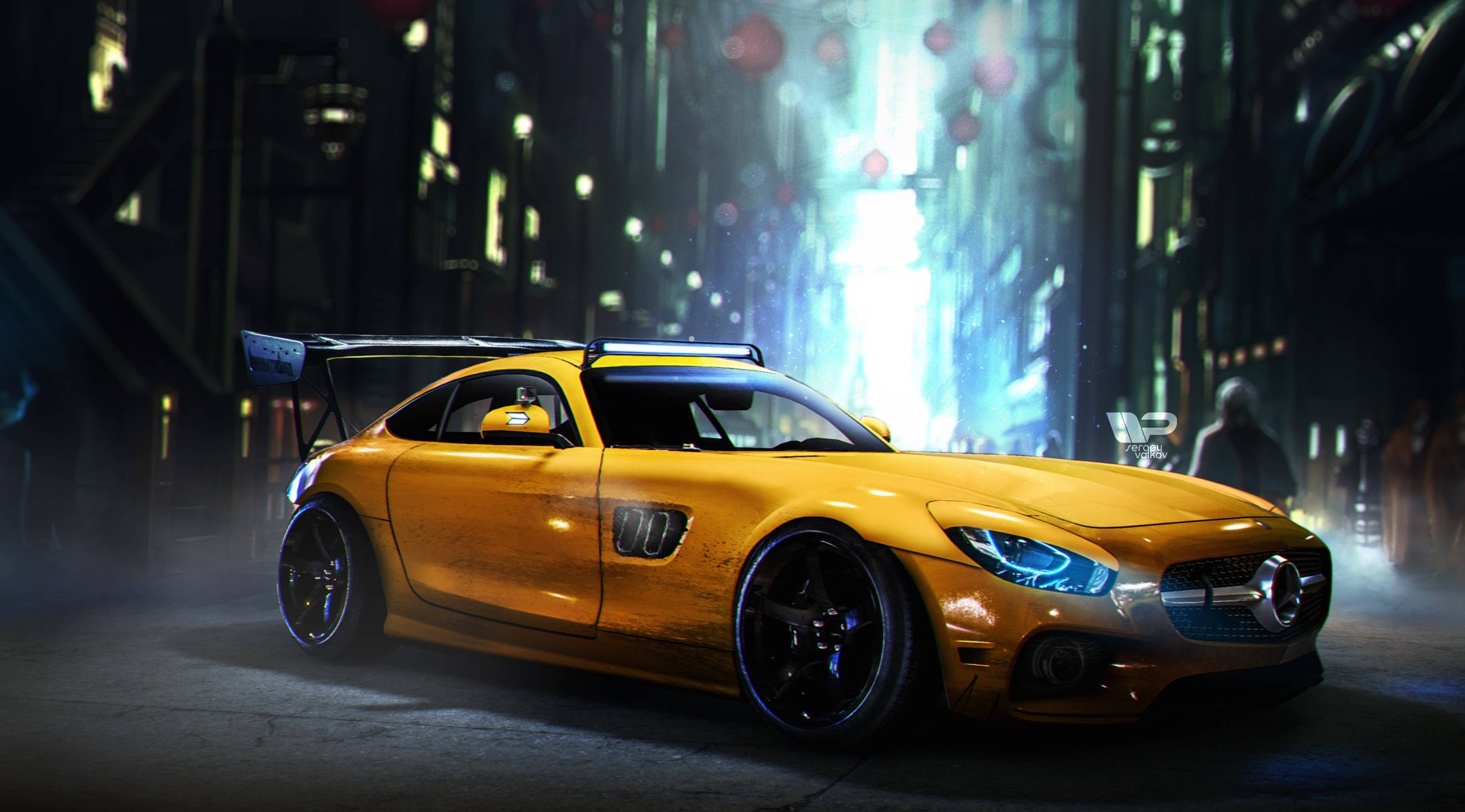 Mercedes Amg 4k Yellow Car In City Wallpaper